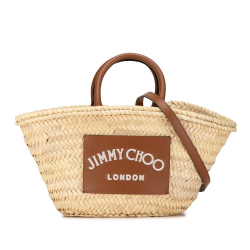 Jimmy Choo B Jimmy Choo Brown Beige Raffia Natural Material Logo Basket Bag Italy