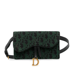 Christian Dior AB Dior Green Canvas Fabric Oblique Saddle Belt Bag Italy
