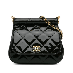 Chanel AB Chanel Black Patent Leather Leather Patent Frame Clutch Flap with Chain Italy