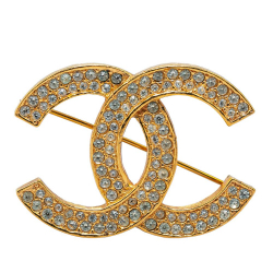 Chanel AB Chanel Gold Gold Plated Metal CC Rhinestones Brooch France