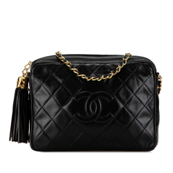 Chanel B Chanel Black Lambskin Leather Leather CC Quilted Lambskin Tassel Camera Bag Italy