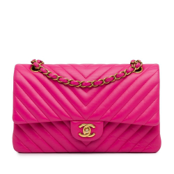 Chanel AB Chanel Pink Hot Pink Lambskin Leather Leather Medium Chevron Lambskin Double Flap France