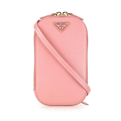 Prada B Prada Pink Saffiano Leather Mini Crossbody Phone Pouch Italy