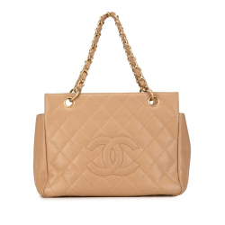 Chanel B Chanel Brown Beige Caviar Leather Leather Petite Caviar Timeless Shopping Tote Italy