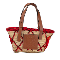 Loewe AB LOEWE Brown Beige Raffia Natural Material Small Animal Embroidered Basket Tote Spain