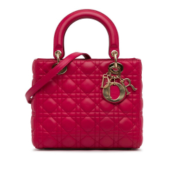 Christian Dior B Dior Pink Dark Pink Lambskin Leather Leather Medium Lambskin Cannage Lady Dior Italy