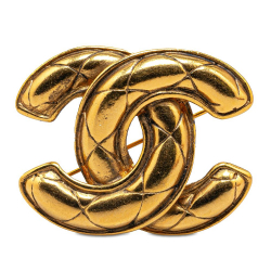 Chanel B Chanel Gold Gold Plated Metal CC Quilted Brooch Italy