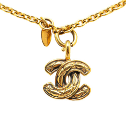 Chanel B Chanel Gold Gold Plated Metal CC Quilted Pendant Necklace France