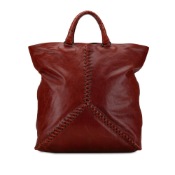 Bottega Veneta B Bottega Veneta Red Dark Red Calf Leather Intrecciato Trimmed Tote Italy