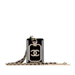 Chanel AB Chanel Black Resin Plastic Rhinestone Embellished and Leather Card Case Necklace Italy