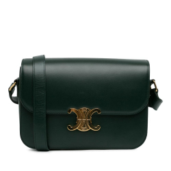 Celine B Celine Green Dark Green Calf Leather Triomphe Crossbody Italy