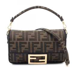 Fendi AB Fendi Brown Canvas Fabric Small Zucca Baguette Satchel Italy