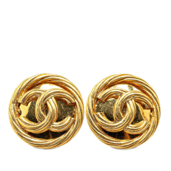 Chanel B Chanel Gold Gold Plated Metal CC Clip On Earrings France