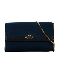 Christian Dior B Dior Blue Navy Canvas Fabric Oblique Chain Crossbody France