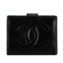 Chanel B Chanel Black Lambskin Leather Leather CC Lambskin Compact Wallet France