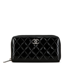 Chanel B Chanel Black Patent Leather Leather Quilted Patent Brilliant Zip Around Wallet Spain