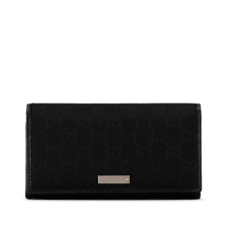 Gucci B Gucci Black Canvas Fabric GG Long Wallet Italy