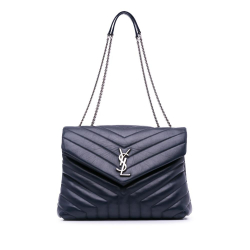 Saint Laurent B Saint Laurent Blue Dark Blue Calf Leather Medium Loulou Shoulder Bag Italy