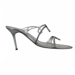 René Caovilla evening stiletto sandals in silver leather & crystals