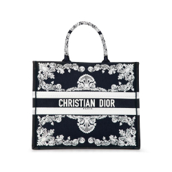 Christian Dior AB Dior Blue Navy with White Canvas Fabric Large Cornely Book Tote Italy