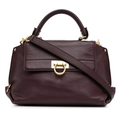 Salvatore Ferragamo B Ferragamo Red Bordeaux Calf Leather Gancini Sofia Satchel Italy