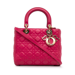 Christian Dior B Dior Pink Dark Pink Lambskin Leather Leather Medium Lambskin Cannage Lady Dior Italy