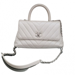 Chanel Standard Classic Weißes Kaviarleder Tasche mit doppelter Klappe