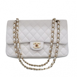 Chanel Standard Classic Weißes Kaviarleder Tasche mit doppelter Klappe