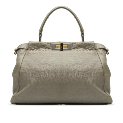 Fendi B Fendi Silver Calf Leather Medium Selleria Peekaboo Italy