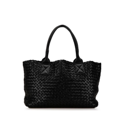 Bottega Veneta B Bottega Veneta Black Calf Leather Small Intrecciato Cabat Tote Italy