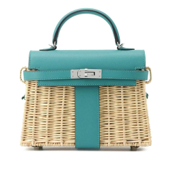 Hermès A Hermès Brown Beige Rattan Natural Material Wicker and Swift Mini Kelly Picnic 20 France