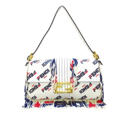 Fendi B Fendi White Calf Leather Fila Mania Beaded Baguette Italy