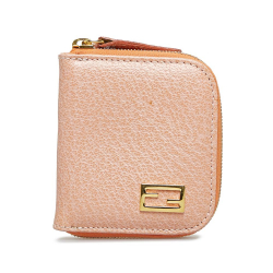 Fendi B Fendi Pink Light Pink Calf Leather FF Lock Coin Case Italy