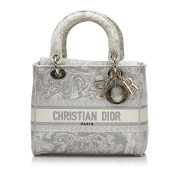 Christian Dior B Dior Gray Light Gray Canvas Fabric Medium Cannage Lady D-Lite Italy