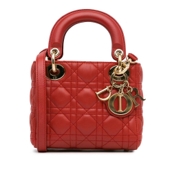 Christian Dior AB Dior Red Lambskin Leather Leather Mini Lambskin Cannage Lady Dior Italy