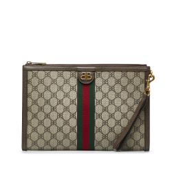 Gucci AB Gucci Brown Beige Coated Canvas Fabric X Balenciaga BB Supreme Ophidia Web Clutch Italy