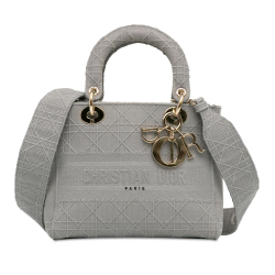 Christian Dior AB Dior Gray Light Gray Canvas Fabric Medium Cannage Lady D-Lite Italy