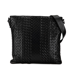 Bottega Veneta B Bottega Veneta Black Calf Leather Intrecciato Crossbody Bag Italy