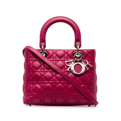 Christian Dior B Dior Pink Dark Pink Lambskin Leather Leather Medium Lambskin Cannage Lady Dior Italy