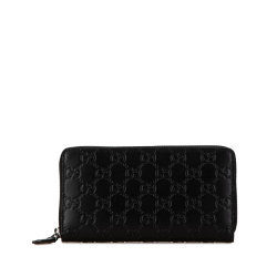 Gucci AB Gucci Black Calf Leather Guccissima Zip Around Wallet Italy