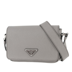 Prada AB Prada Gray Light Gray Saffiano Leather Crossbody Bag Italy