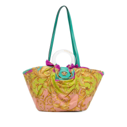 Versace AB Versace Multi Straw Natural Material La Medusa Silk & Raffia Basket Bag Italy