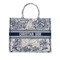 Christian Dior B Dior White with Blue Canvas Fabric Large Around The World Book Tote Italy