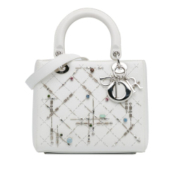 Christian Dior AB Dior White Calf Leather Medium skin Beads And Rhinestone Embellished Lady Dior Italy