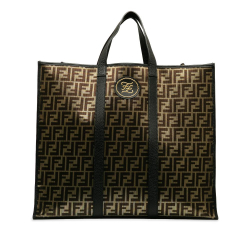 Fendi AB Fendi Brown Coated Canvas Fabric Metallic Zucca Karligraphy Tote Italy