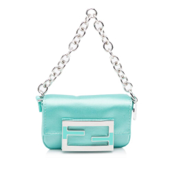 Fendi AB Fendi Blue Turquoise Satin Fabric x Nano Tiffany Baguette Italy