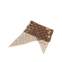 Louis Vuitton B Louis Vuitton Brown Silk Fabric Monogram Leopard Scarf Italy