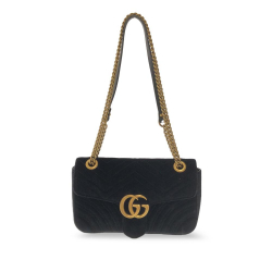 Gucci B Gucci Black Velvet Fabric Small GG Marmont Matelasse Crossbody Italy