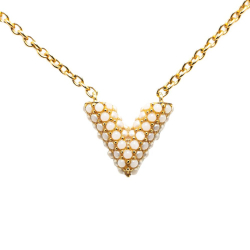 Louis Vuitton AB Louis Vuitton Gold Gold Plated Metal Essential V Pearl Necklace Italy