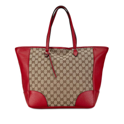 Gucci AB Gucci Brown Light Brown with Red Canvas Fabric GG Bree Tote Bag Italy